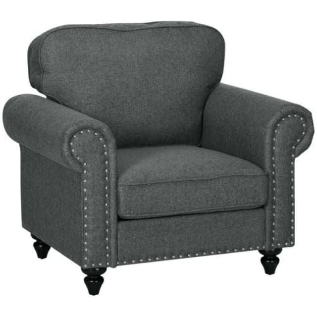 HOMCOM 2 Seater Sofa for Living Room - with Nailhead Trim - Dark Brown - Charcoal grey TJ Hughes 5056725556709