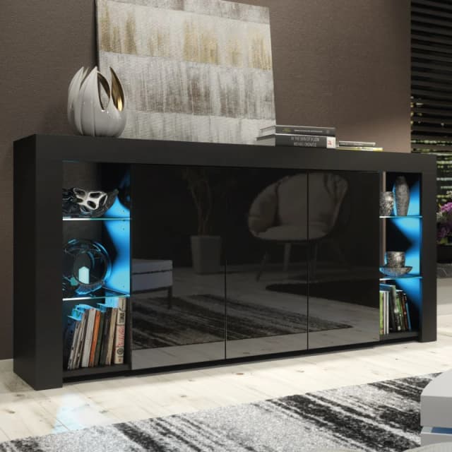 Creative Furniture Eden Sideboard 164cm - A Sophisticated and Spacious Cabinet with Gloss Doors and LED Lights Black