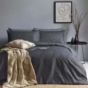 Herringbone Cotton Duvet Cover Set Charcoal
