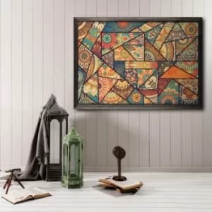 Patchwork Multicolor Decorative Framed Wooden Painting