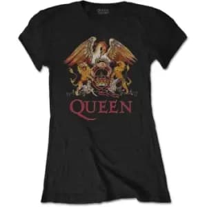 Queen - Classic Crest Ladies X-Small T-Shirt - Black