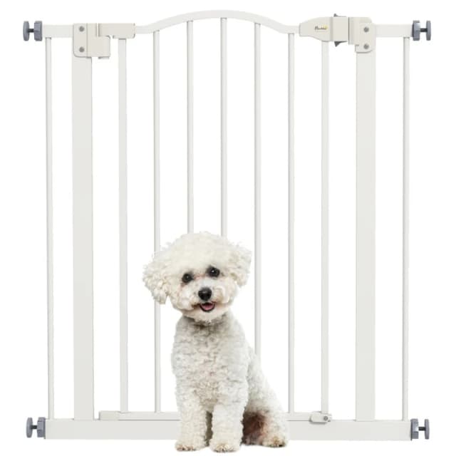 PawHut 74-80cm Adjustable Metal Pet Gate w/ Auto-Close White D06-094V04WT