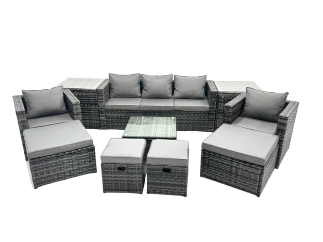 Fimous 9 Seater Patio Lounge Sofa Set with 2 Side Tables 4 Footstool in Dark Grey Dark Grey Unisex