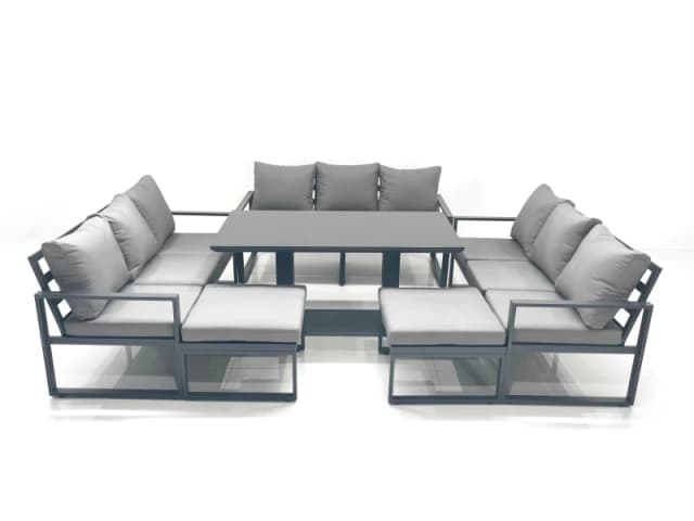 Fimous 11 Seater Garden Sofa Set Aluminium Furniture Rising Dining Tabe Set wth 2 Big Footstools Dark Grey Dark Grey Unisex