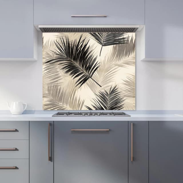 Warren Reed - Designer Black & White Tropical Palm Leaves Kitchen Splashback in Grey Size: 600mm x 750mm Grey Unisex 600mm x 750mm