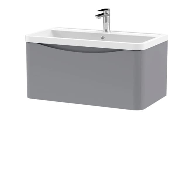 Balterley Wall Hung 1 Drawer Bathroom Vanity Unit & Basin, Satin Grey, 755mm in Grey Grey Unisex