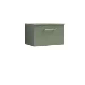 Nuie Arno 600mm Wall Hung 1 Drawer Vanity & Worktop Satin Green