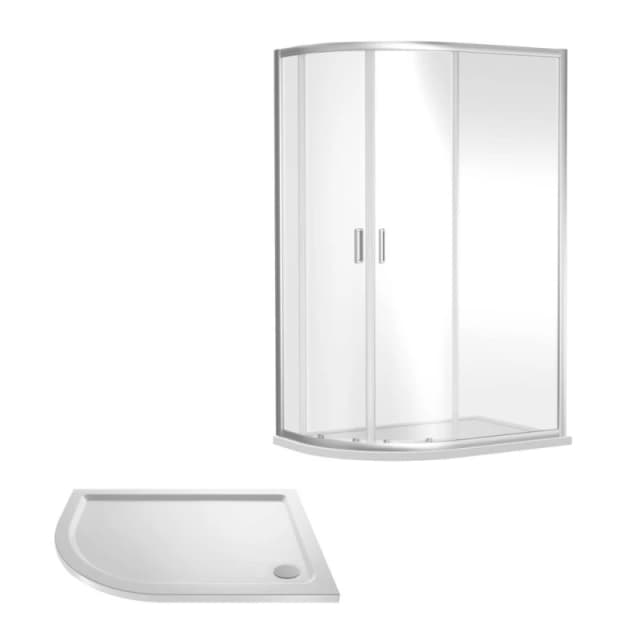 Balterley Ruwa Offset LH Quadrant: Door, Panel, Tray, 1000 x 800 mm Chrome/White in Silver Silver Unisex