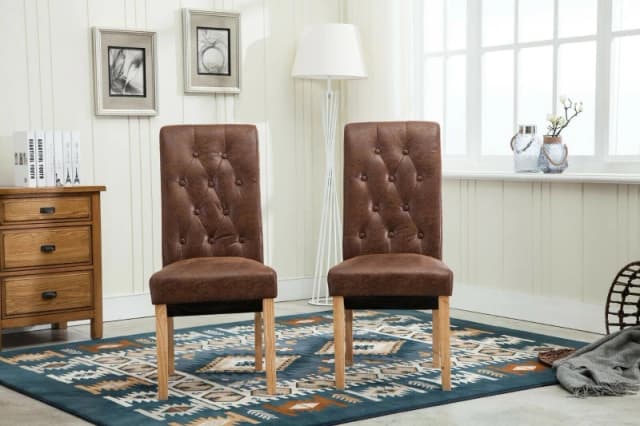 MCC Direct Set of 2 Top Scroll High Back Fabric Dining Chairs Brown