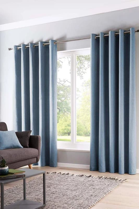 Fusion Sorbonne Thermal Lined Eyelet Curtains in Blue Blue 9