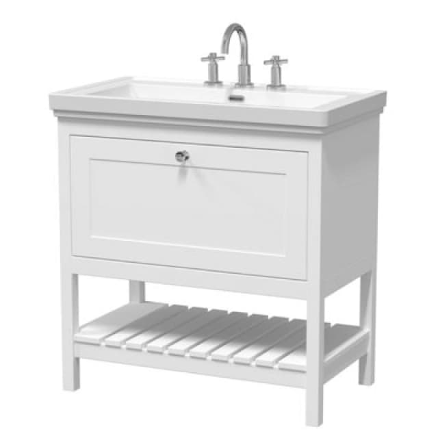 Balterley Floor Standing 1 Drawer Vanity 3 Tap Hole Fireclay Basin White 800mm White
