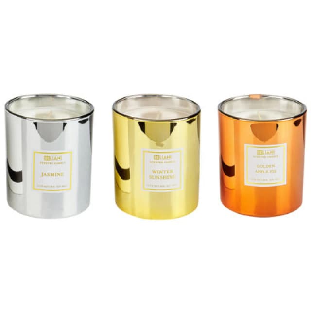 Beliani Set Of 3 Scented Candles Metallic Glamour Soy Wax Sweet Notes