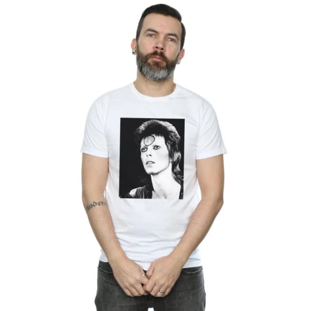 David Bowie David Bowie Men Ziggy Looking T-Shirt in White Size: Small White S Male 5057972010266