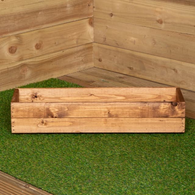 Hand Made 76cm x 23cm x 14cm Rustic Wooden Garden Window Trough Flower Planter