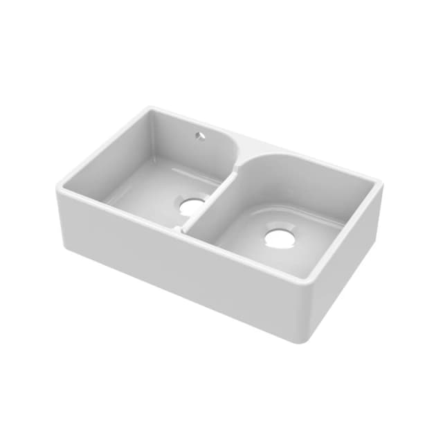 Balterley Fireclay 2 Bowl Stepped Weir Butler Sink Overflow No Tap Hole 795mm White