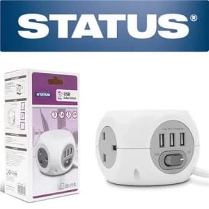 Status 3G 1.4m Cube Socket with USB Ports - White