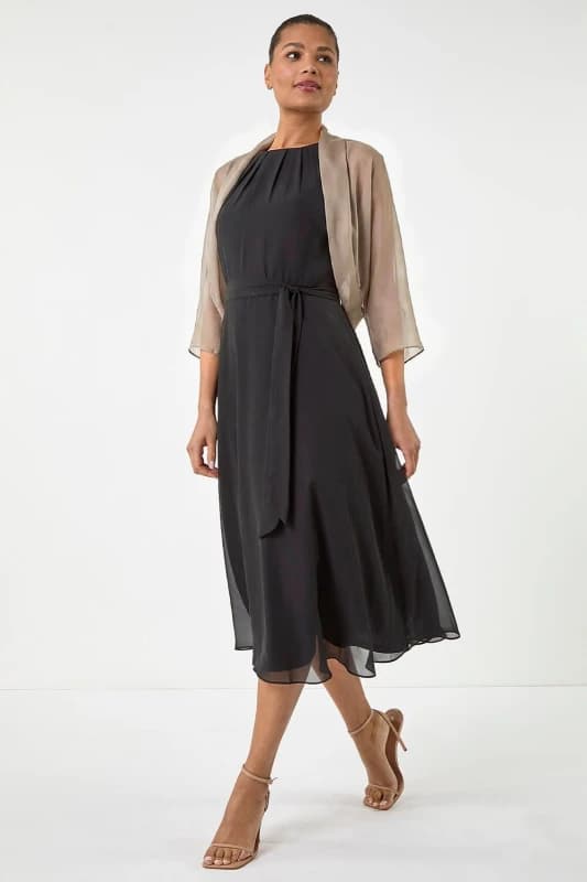 Roman Womens Ruched Hem Chiffon Bolero in Gold Size: 20 Gold Female 20