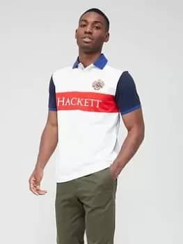 Hackett Hackett Crest Panel Polo Shirt, White, Size L, Men