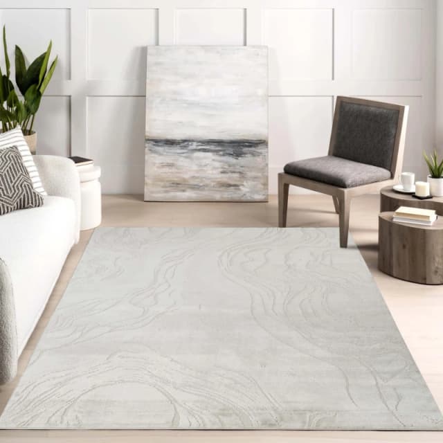 Novu Modern Abstract Living Room Area Rug Metallic Sheen- Stream Beige 120Cm X 170Cm