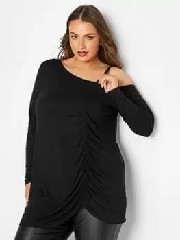 Yours Ruched Cold Shoulder Top Blk - Black, Size 22-24, Women