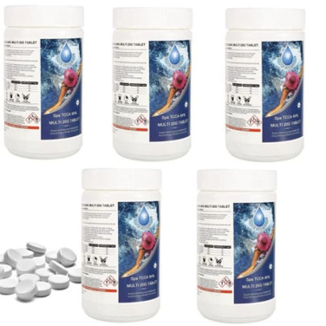 MSpa Blue Sparkle 5Kg Multifunction Chlorine Tablets 4In1 Dispenser Tablets Sanitiser, Stabiliser, Algaecide And Clarifier For Hot Tubs