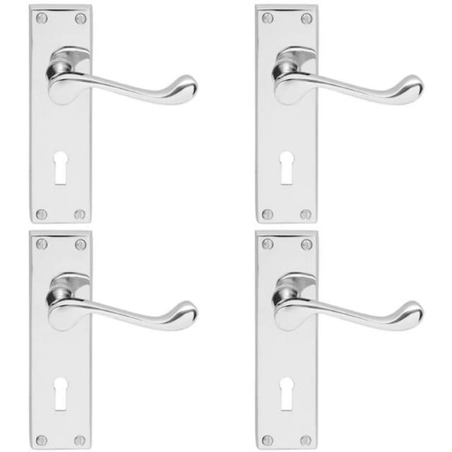 Loops 4x Victorian Scroll Lever on Rectangular Lock Backplate 155 x 41mm Chrome Multi