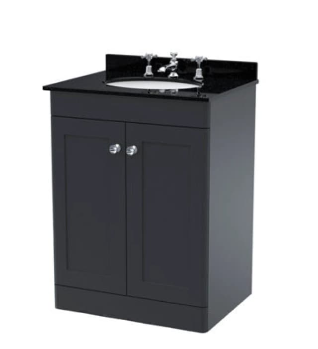 nuie 600mm Floor Standing 2 Door Vanity & Marble Top 3TH - Soft Black CLC1425BR3