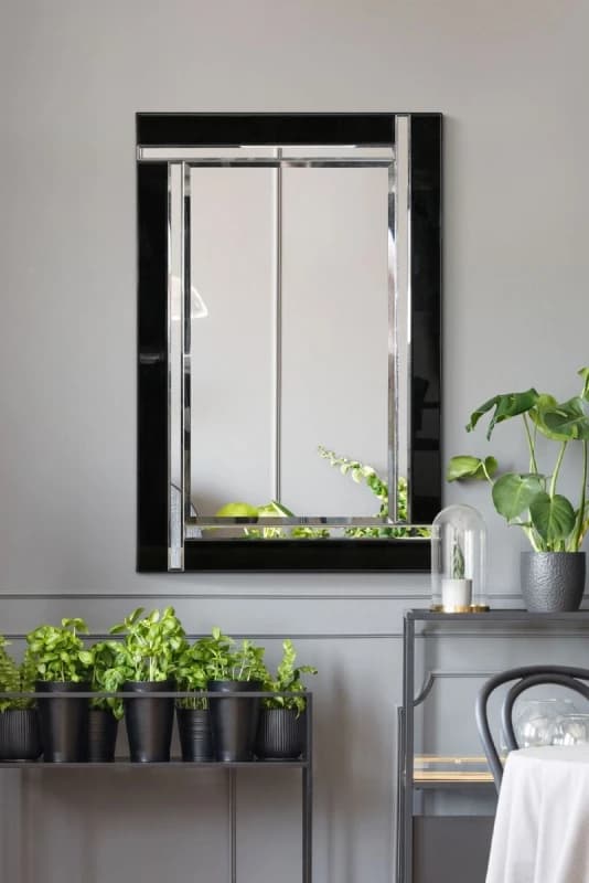 MirrorOutlet Aston Black All Glass Small Mirror 91 x 61cm Size: 1 Pack Black Unisex 1 Pack