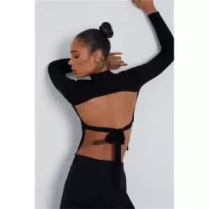I Saw It First Black High Neck Knitted Top With Tie Back Detail - Black