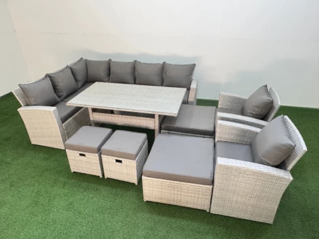 Fimous 12 Seater Rattan Garden Furniture Set Table 2 Chairs 4 Footstools in Light Grey Light Grey Unisex