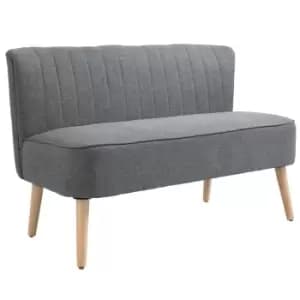 Homcom Modern Two Seater Sofa Compact Linen Loveseat Wood Legs Grey