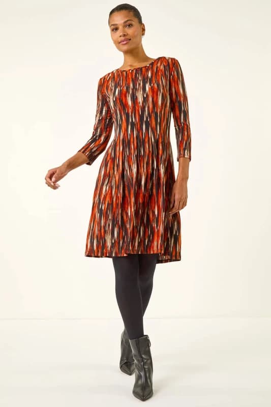 Roman Womens Abstract Print Panel Stretch Dress in Orange Size: 20 Orange Female 20