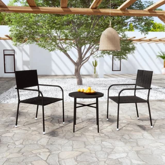 MINKUROW 3 Piece Garden Dining Set Poly Rattan Black vidaXL YX3098033