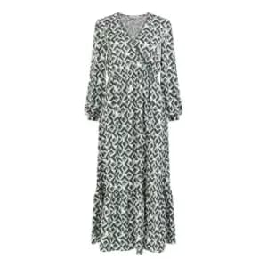 Yumi Green Geo Print Satin Wrap Midi Dress - Green