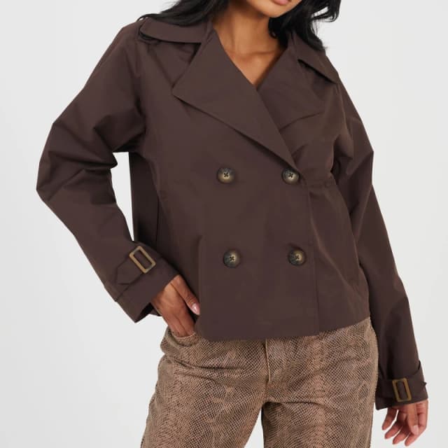 Brave Soul Womens Double Breasted Short Coated Long Sleeve Mac Chocolate female 12 (M)