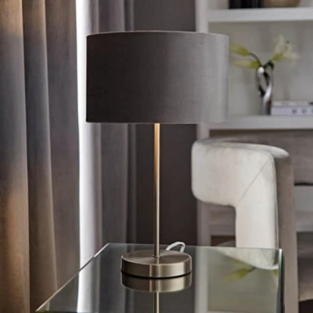 ValueLights ValueLights Charlie Chrome Stem Table Lamp with Grey Velvet with Chrome Inner Lamp Shade Grey One Size Unisex 5059406060595