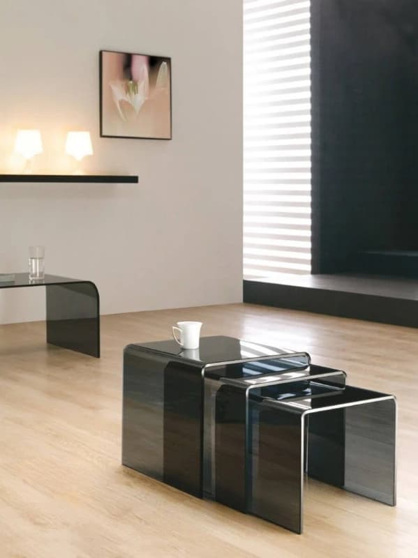 Thats Furniture Milan Glass Nest of 3 Side Tables for Living Room in Black Unisex