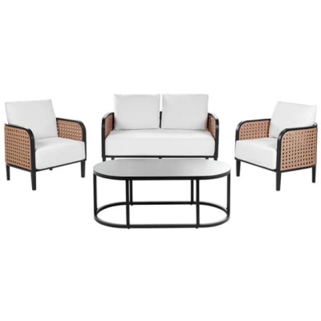 Beliani Garden Lounge Set With Table 4 Seater Montefalco Metal White