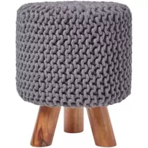 Sea Grey Tall Cotton Knitted Footstool on Legs - Grey - Homescapes