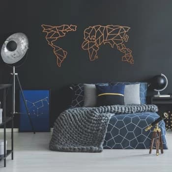 Geometric World Map - Copper (120 x 58) Copper Decorative Metal Wall Accessory