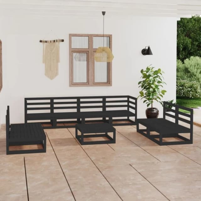 VIDAXL 9 Piece Garden Lounge Set Black Solid Pinewood Vidaxl 8720286465417