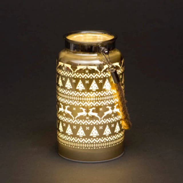 Shatchi 16cm Christmas Decorated Jar Table Skandi Design Gold Lantern Gold