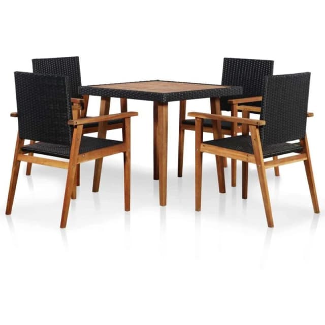 vidaXL 5 Piece Outdoor Dining Set Poly Rattan Black and Brown
