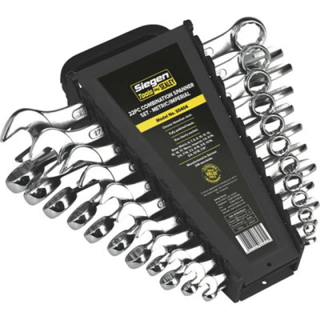 Loops 22pc Slim Handled Combination Spanner Set 12 Point Metric & Imperial Ring Wrench Multi