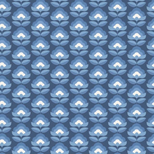 Hoopla Walls Retro Flower Indigo Mix Smooth Matt Wallpaper
