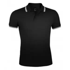 SOLS Mens Pasadena Tipped Short Sleeve Pique Polo Shirt (S) (Black/White)