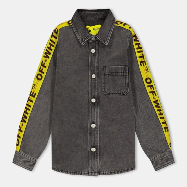Off White Kids Long Sleeve Denim Shirt Grey/Yellow male 8Y