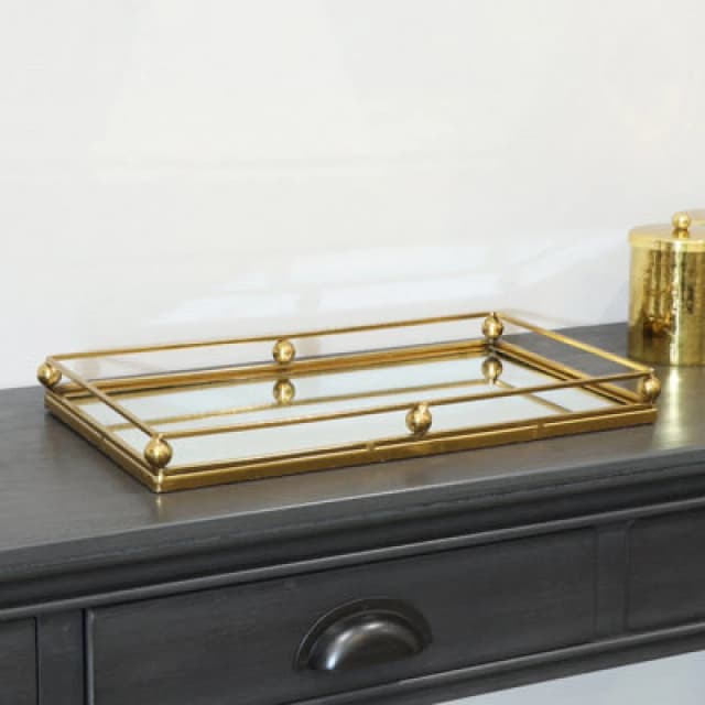 Melody Maison Gold Rectangle Mirrored Tray Gold