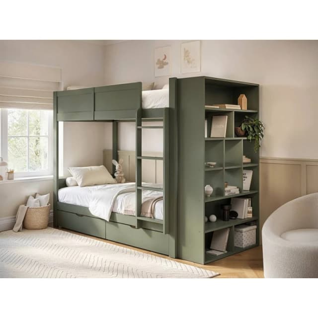 Flair Ruby Wooden Bunk Bed with Storage in Green Size: Single Green Unisex Single