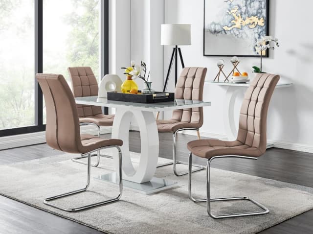 FurnitureboxUK FurnitureboxUK Giovani Grey White Modern High Gloss And Glass Dining Table And 4 Murano Chairs Set in Beige Beige One Size Unisex 50565